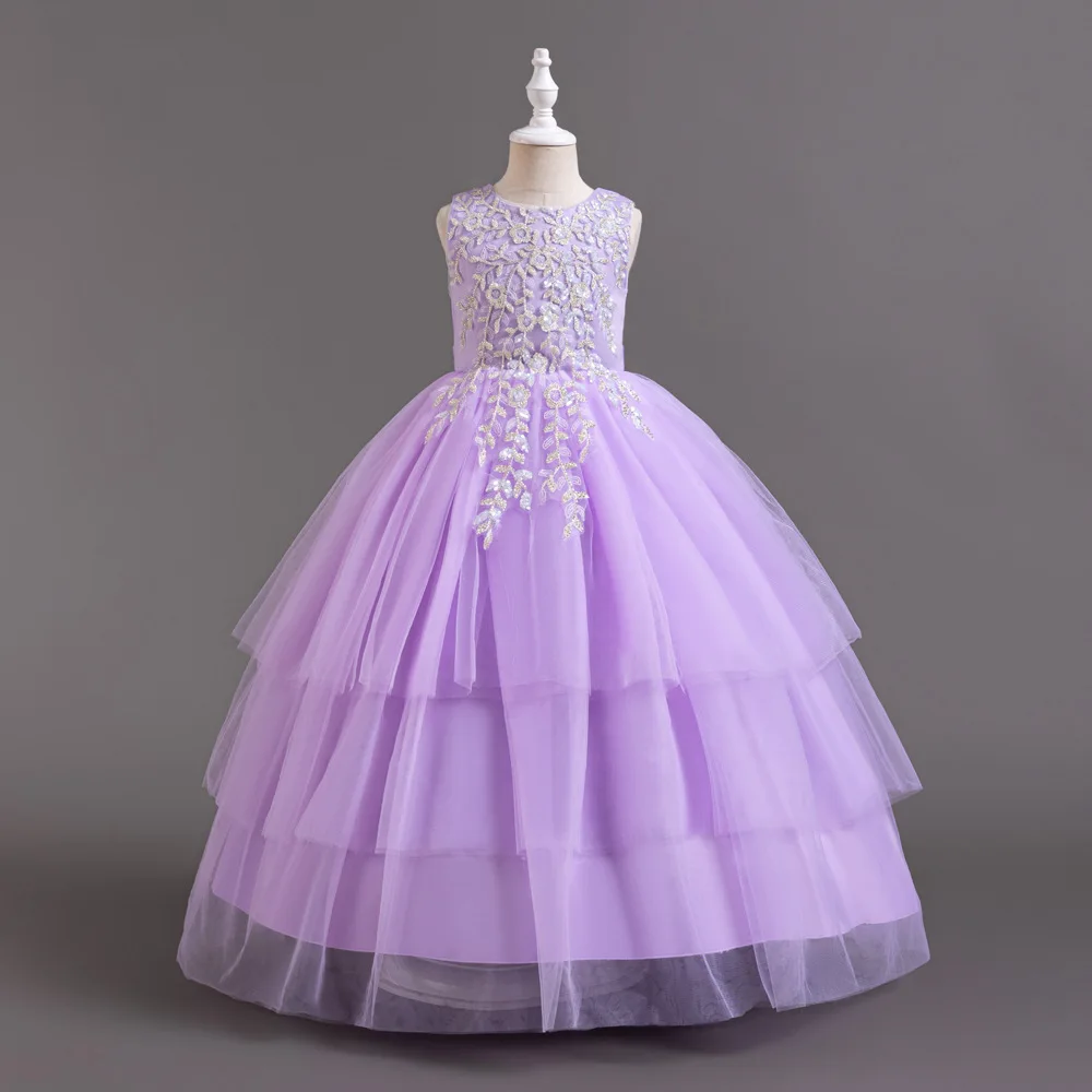 Bridesmaid Dress for Elegant Party Girls  Long Evening Dresses for Wedding Ceremonial Young Girl Clothes Lavender 4 to 15T