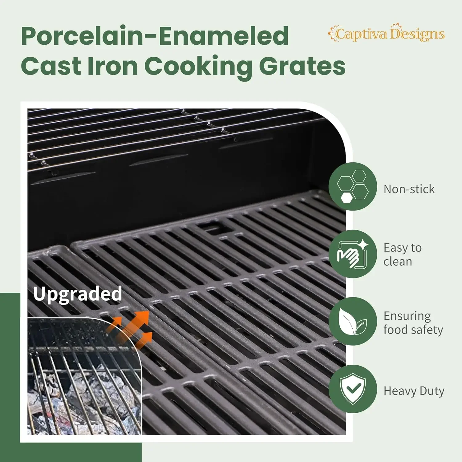 Captiva Designs 4-Burner Propane Gas BBQ Grill with Side Burner Porcelain-Enameled Cast Iron Grates 42,000 BTU Output Golden