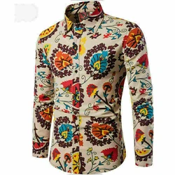 Long Sleeve Hawaiian Shirts Men Fashion Shirt Floral Blouses Cuba Beach Blouse Men's Clothing Turn Over Collar Camisas Hombre