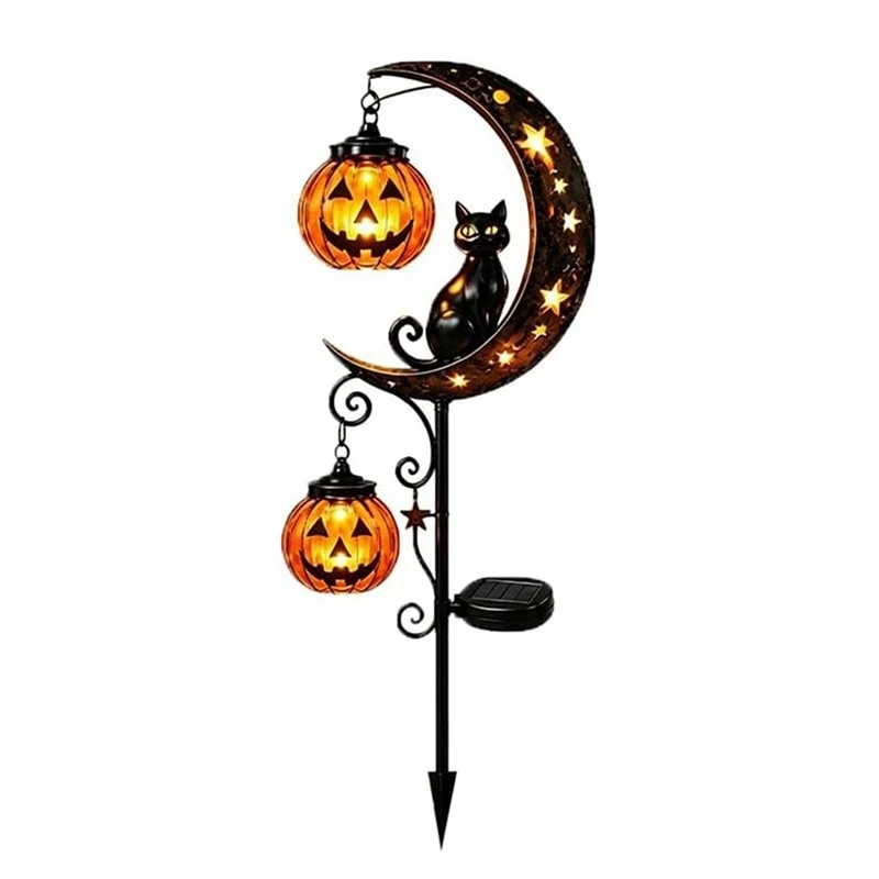 Fine Workmanship Halloween Pumpkin Moon Garden Stake Light With Crescent Moon