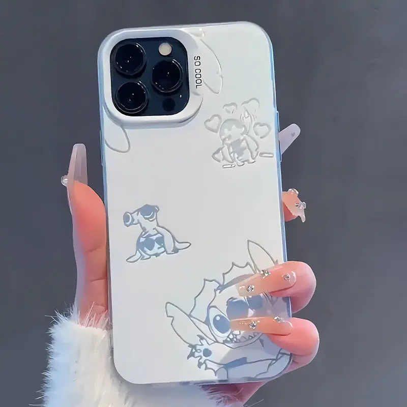 Disney Stitch Cartoon White Phone Case For iPhone 11 12 13 14 15 Pro Max 7 8 Plus X XR XS MAX Mini Y2k lovely Anti Fall Cases