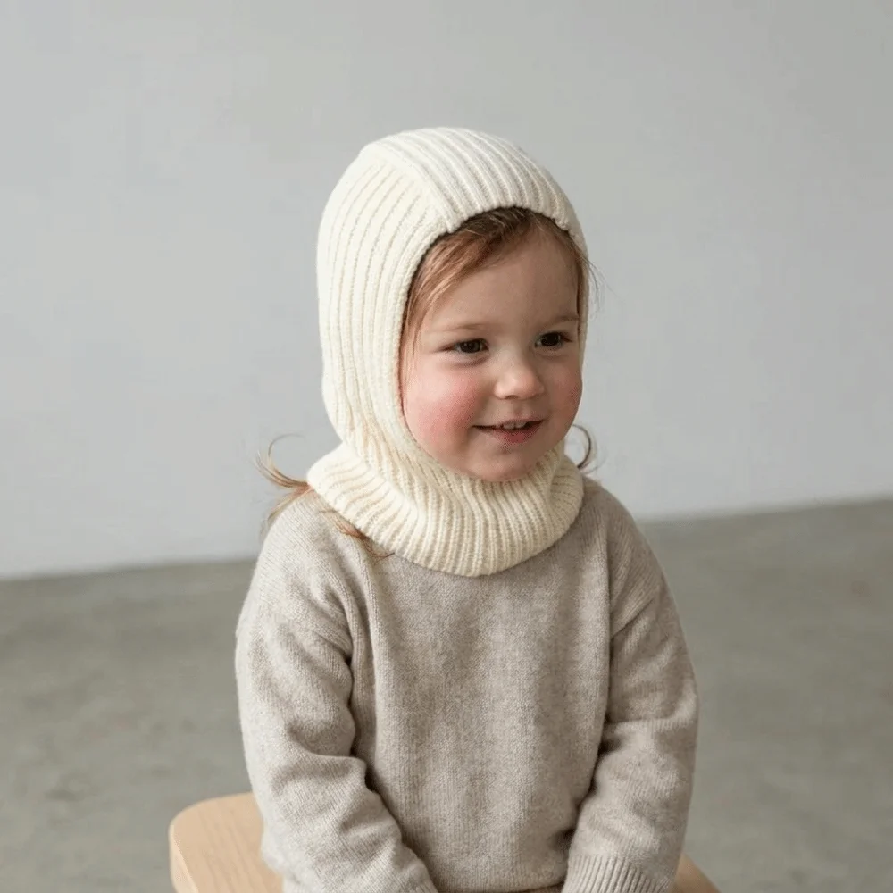 Fashion Solid Color Scarf Integrated Hat Plush Knitted Children Hooded Hat Windproof Cold Proof Kids Balaclava Hat Children