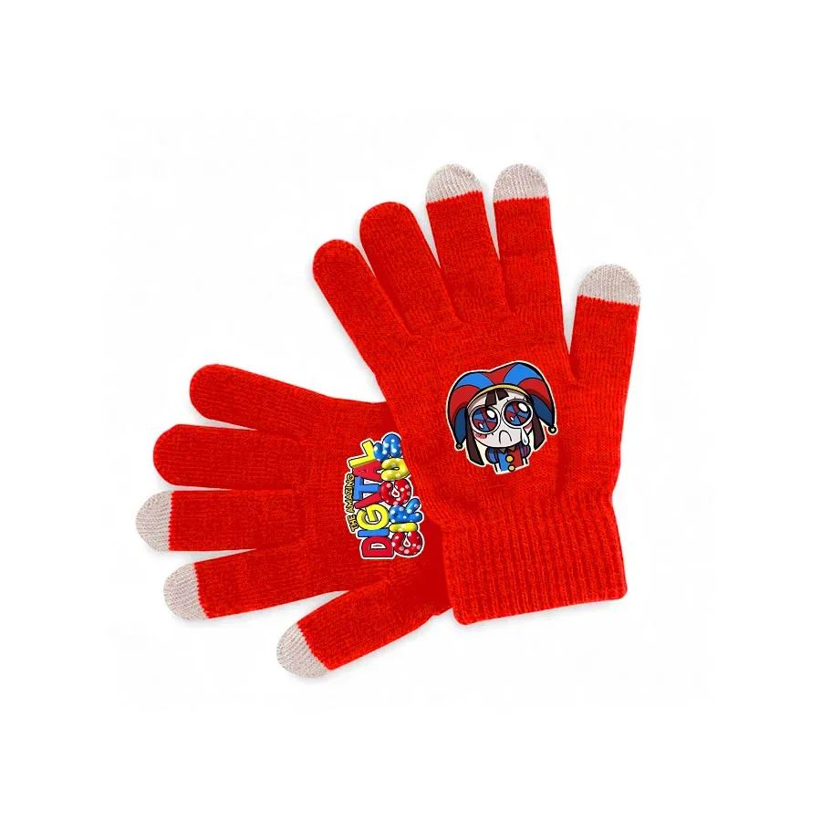 The Amazing Digital Circus Pomni Gloves Anime Cartoon Full Finger Printed Gloves Red Knitted Touch Screen Mitten Christma Gift