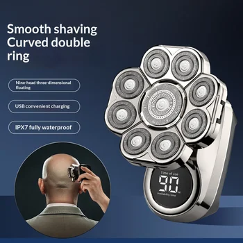 Rechargeable 9‑Blade Floating‑Head Electric Razor, 6‑in‑1 Multi‑purpose Grooming Shaver…