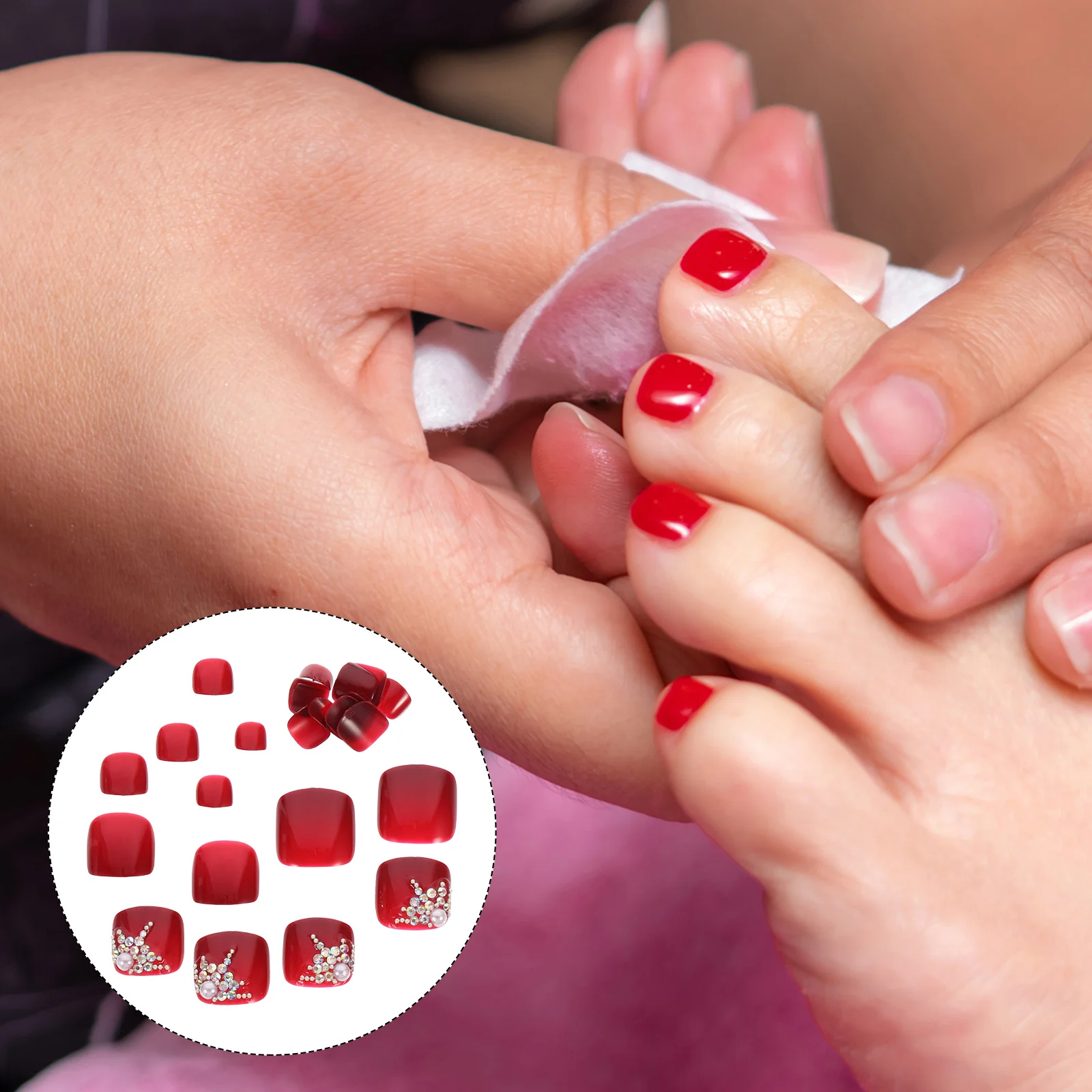 24 peças de unhas artificiais de dedo do pé, peças de plástico de alta qualidade, sem cheiro, design glamouroso, uso profissional, arte de unha, pontas de unhas