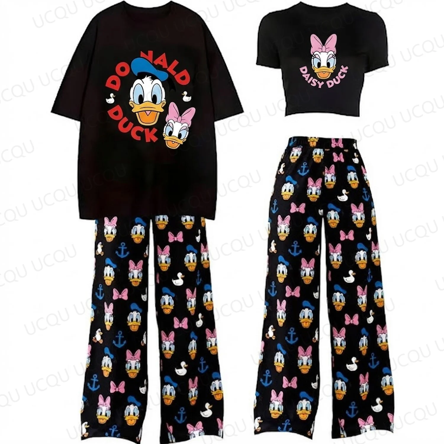Nuevo conjunto de pijama a juego de pareja de Pato Donald y Daisy, Top corto Kawaii bonito y Camiseta corta, ropa de dormir informal para amantes