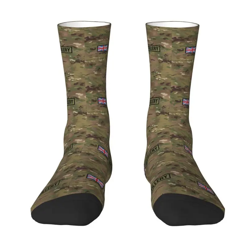 Custom Fashion Printed Camouflage Army Socks for Men Women Stretchy Summer Autumn Winter British Flag Artillery Camo Crew Socks