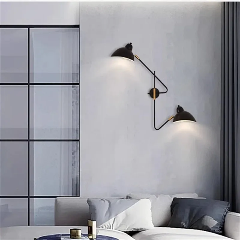 Minimalist Rotatable arm Copper Wall Lamp LED Black long pole duckbill Double Wall lamp Living Room Bedroom Bedside reading lamp
