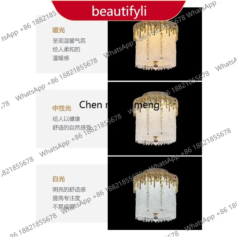 PP French light luxury aisle ceiling lamp round crystal fringed entrance corridor glass lamp