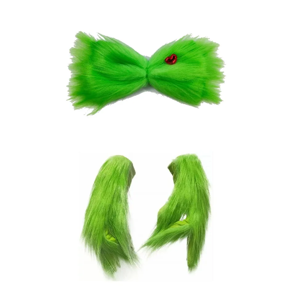 

Рождественские зеленые аксессуары для волос для девочек, Рождественская зеленая меховая повязка на голову, головные уборы, зеленые меховые туфли для макияжа, шапки, перчатки, реквизит, заколки для волос