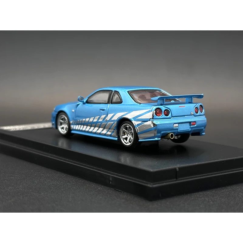 SH In Stock 1:64 Skyline GTR R34 Gurucollector Electroplated Blue Diecast Diorama Car Model Collection Miniature Stance Hunters