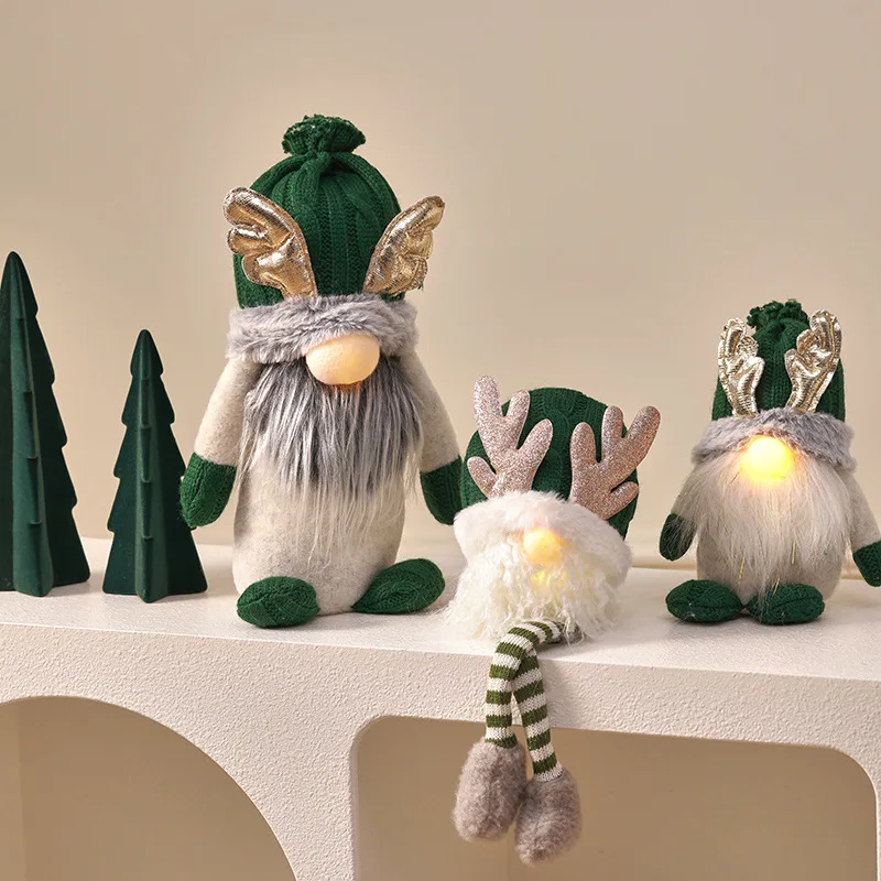 Christmas Gifts with Lights Christmas Ornaments Home Table Ornaments Green Faceless Christmas Doll Goblin Dolls Xmas Pendant