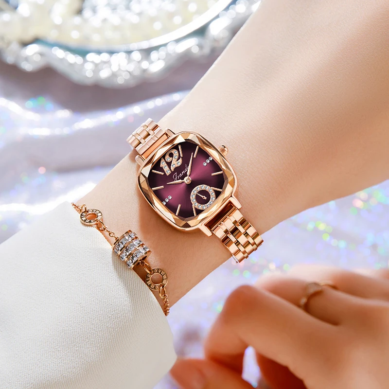 Luxury Square Quartz Wristwatch With Rhindwtones Elegant Women Watch Waterproof Casual Romantic Small Wristwatch Ladies Steel