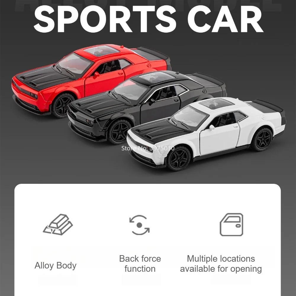 1:36 Dodge Hellcat Model Toys Diecast Alloy Car Rubber Tires Metal Body Doors Can Be Opened Vehice Exquisite Kid Gift Decoration