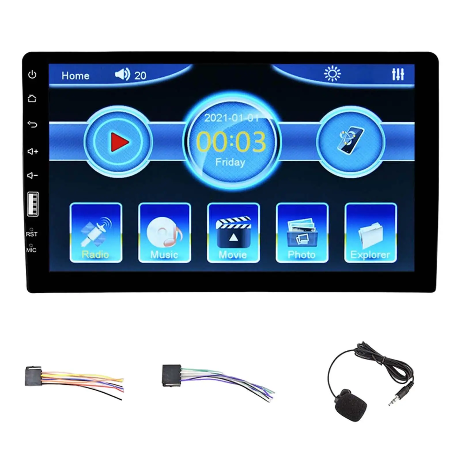 9 Inch Car Audio Stereo Receiver Touch Screen Multimedia Player with Hands Free Call USB Playback and Steering Wheel Control