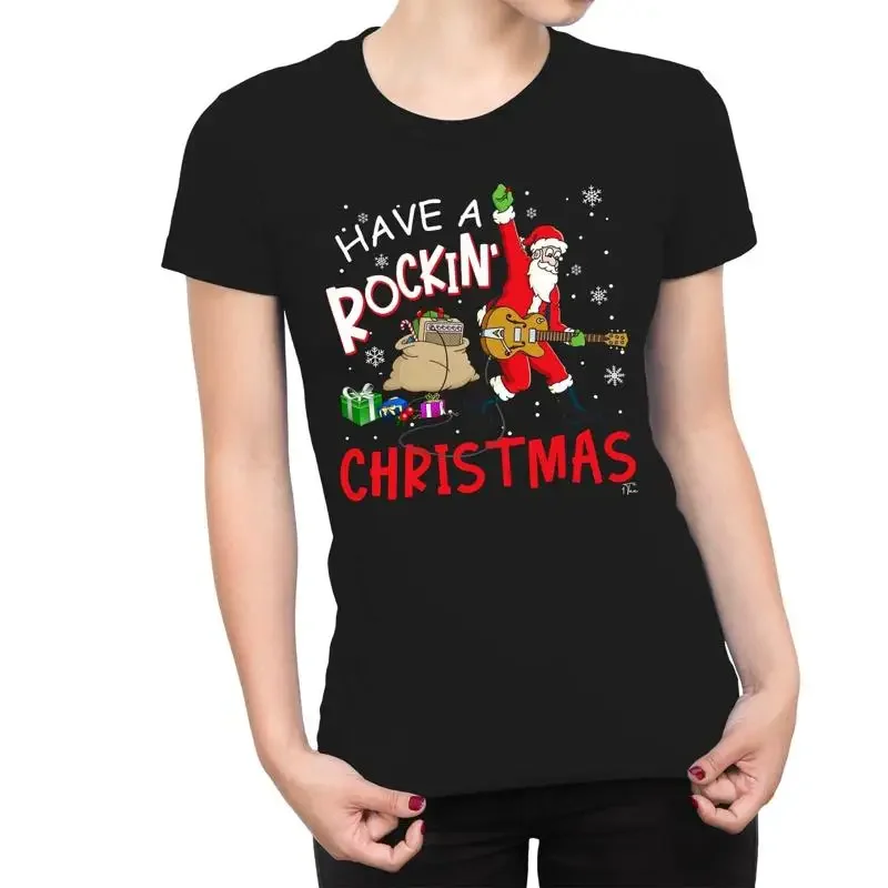 1T T Shirt Womens Have A Rockin' Christmas Santa Claus