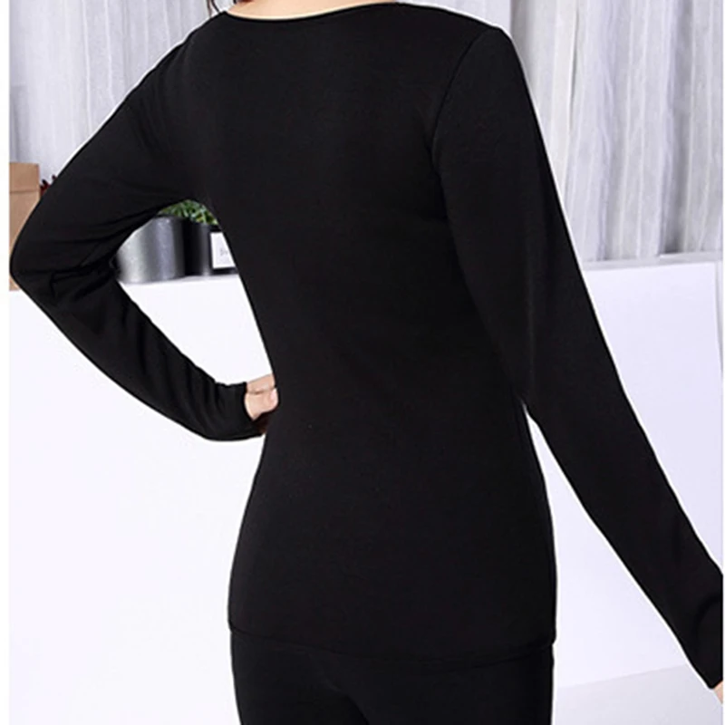 Women Winter Long Sleeve Single Layer Soild Color Velvet Thermal Clothing Underwear O-Neck Basic For Thermos Tops Female