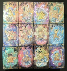 12Pcs/set PTCG Pokemon DIY Card Cosplay Costume Play Pikachu Warrior Gold Stamp Color Flash Anime Collection Card Toy Gift