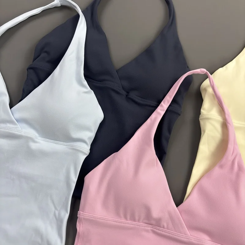 Origin Halter Top Women V‑Neck Longline Sports Tank Top Padded Naked Feeling Tummy Control Slim Fit Gym Pilates Workout Vest view 6