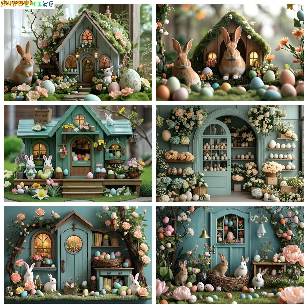 

Spring Easter Photography Backdrops Colorful Wall Bunny Eggs Banner Kids Baby Cake Smash Birthday Party Decor Background DC-01