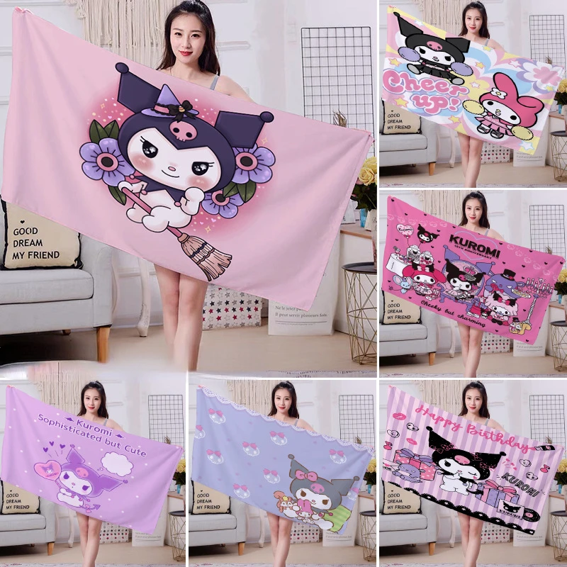 Cartoon Sanrio series Kuromidine ultra-fine fiber beach towel with absorbent and quick drying swimming bath towel