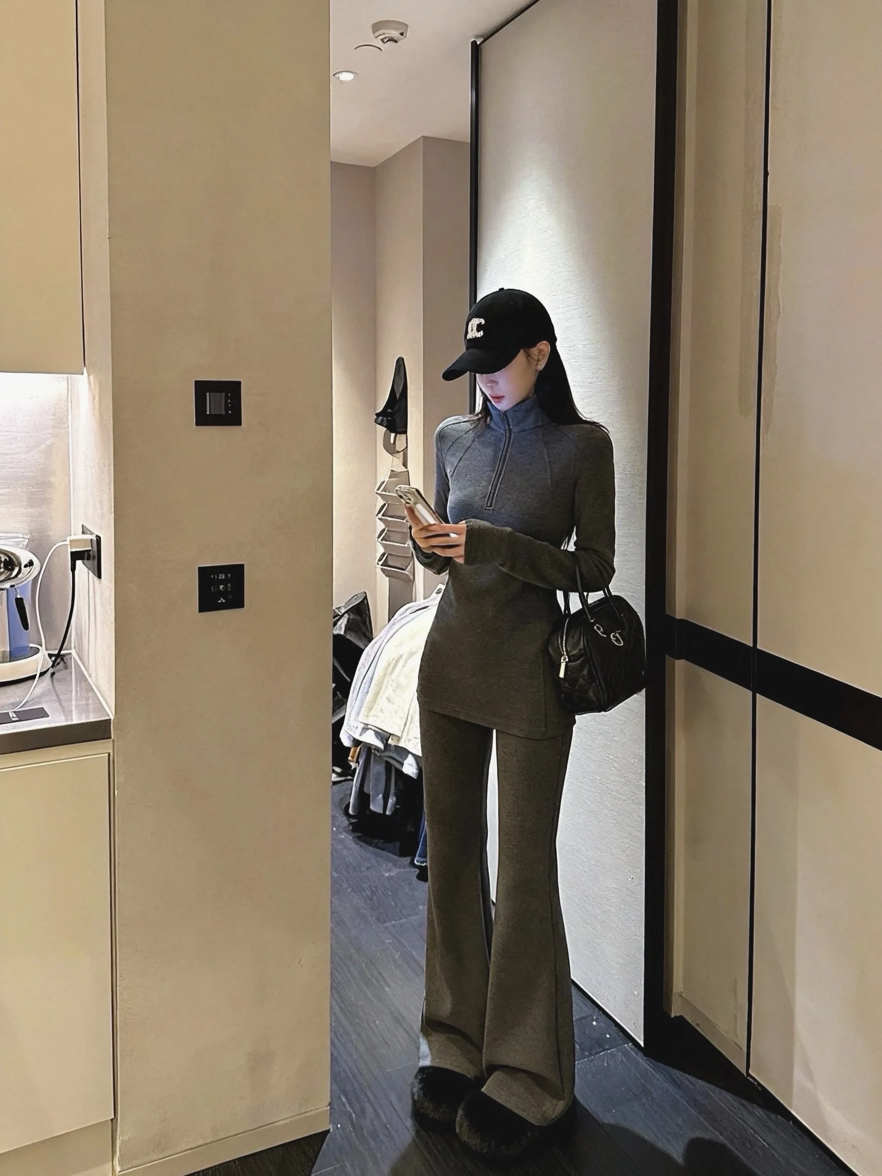 

Slimming Effect High Waist Straight Leg Pants And T-Shirt Two Piece Set Women's Fashion Casual Wear Long Sleeve Stand Collar