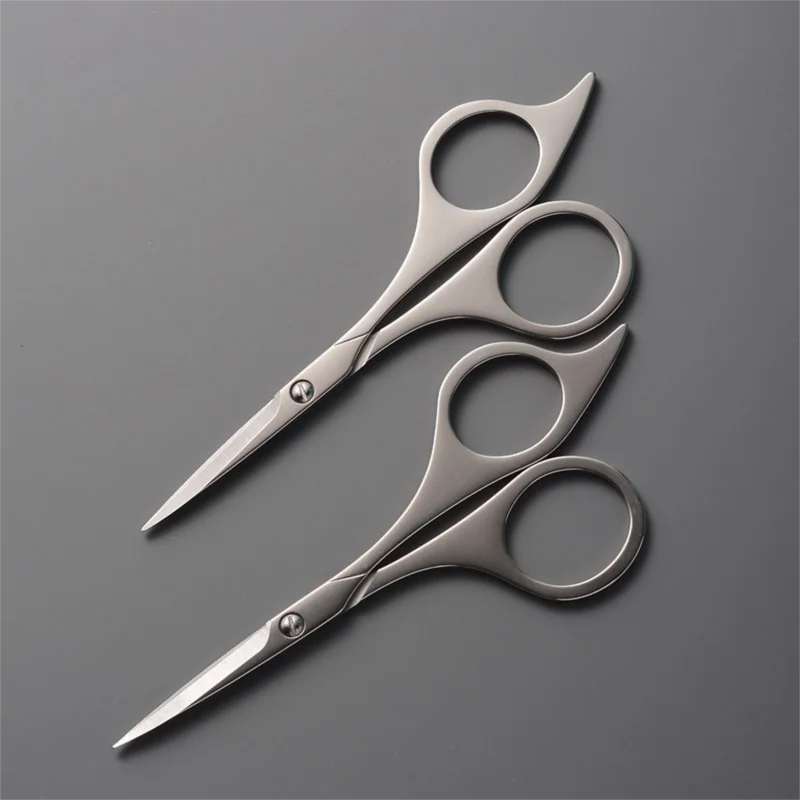Stainless Steel Serrated Beard Scissors, Manual Eyebrow Eyelash Embroidery Hair Cutting Scissors, Pointed Beauty Grooming Shears