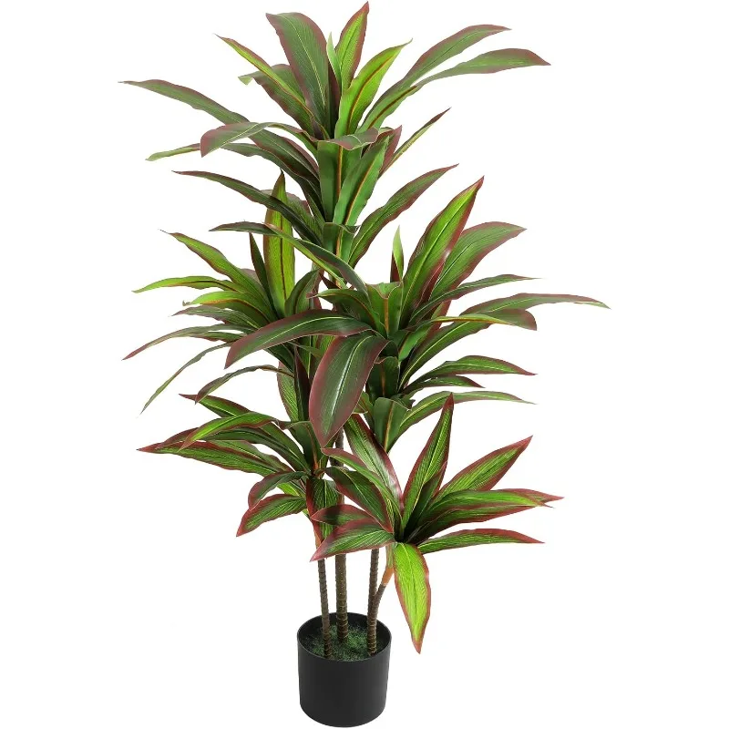 Dracaena Silk Plant Artificial 4ft Faux House Plants with Red Leaf Margin Fake Yucca Palm Trees in Pot Realistic Dragon Tree