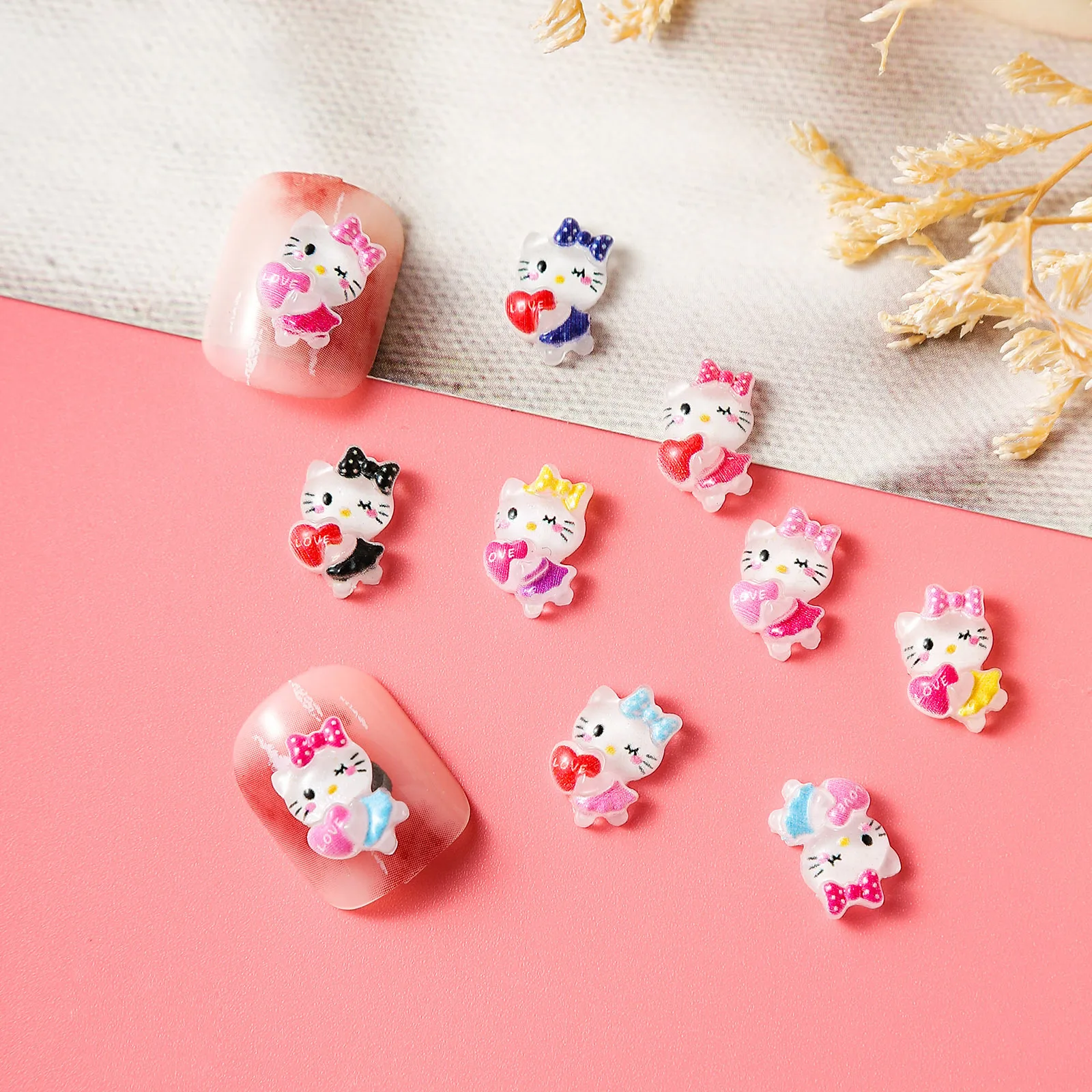 20Pcs Nail Accessories Hello Kitty Cute and Playful Love Hello Kitty Cartoon Resin Nail Products DIY Crafts Nail Accessories