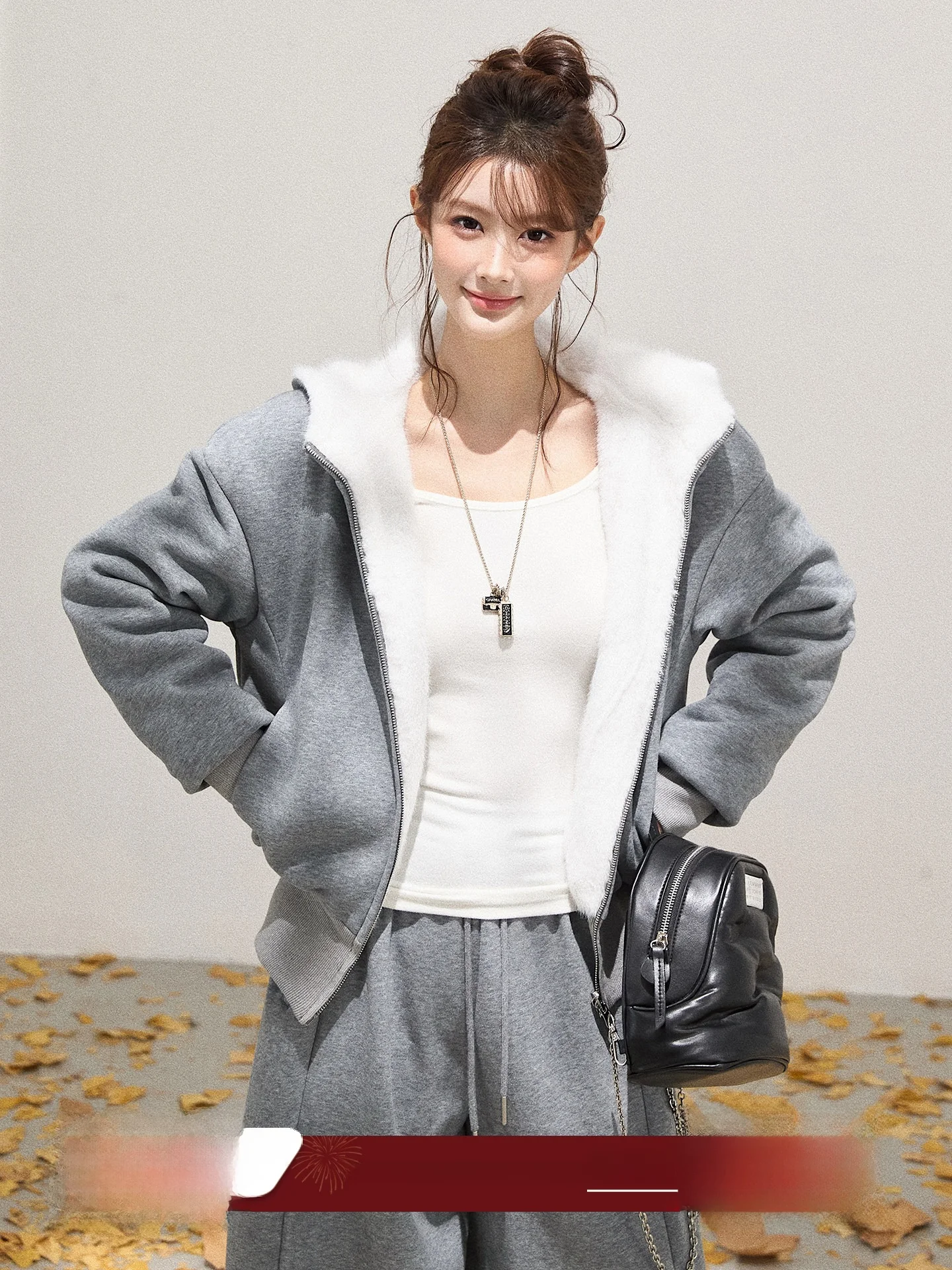 

Женская двусторонняя теплая куртка Exue с капюшоном и мехом, осенне-зимняя, повседневная, приталенная, на молнии, модная