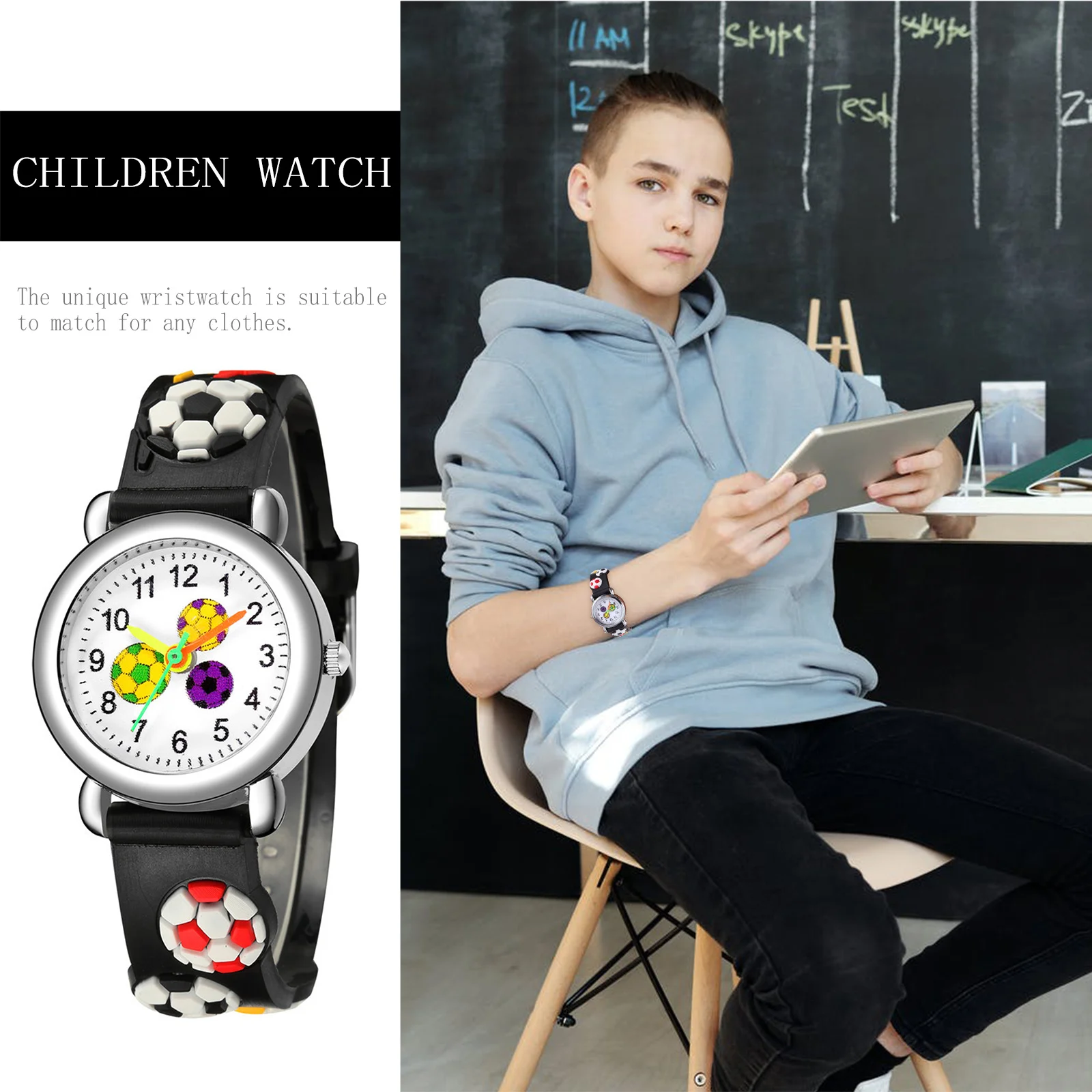 1 шт., часы с рисунком футбола, детские наручные часы для студентов, мальчиков и девочек, прочный, удобный подарок, детские часы