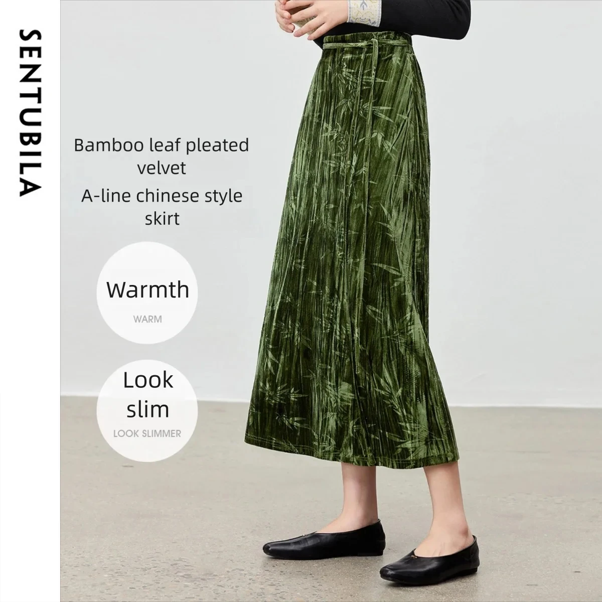 

SENTUBILA женская юбка-миди, зима 2021, китайский стиль, юбка трапециевидной формы с эластичной резинкой на талии, элегантная женская одежда с разрезом сзади 154QN3685