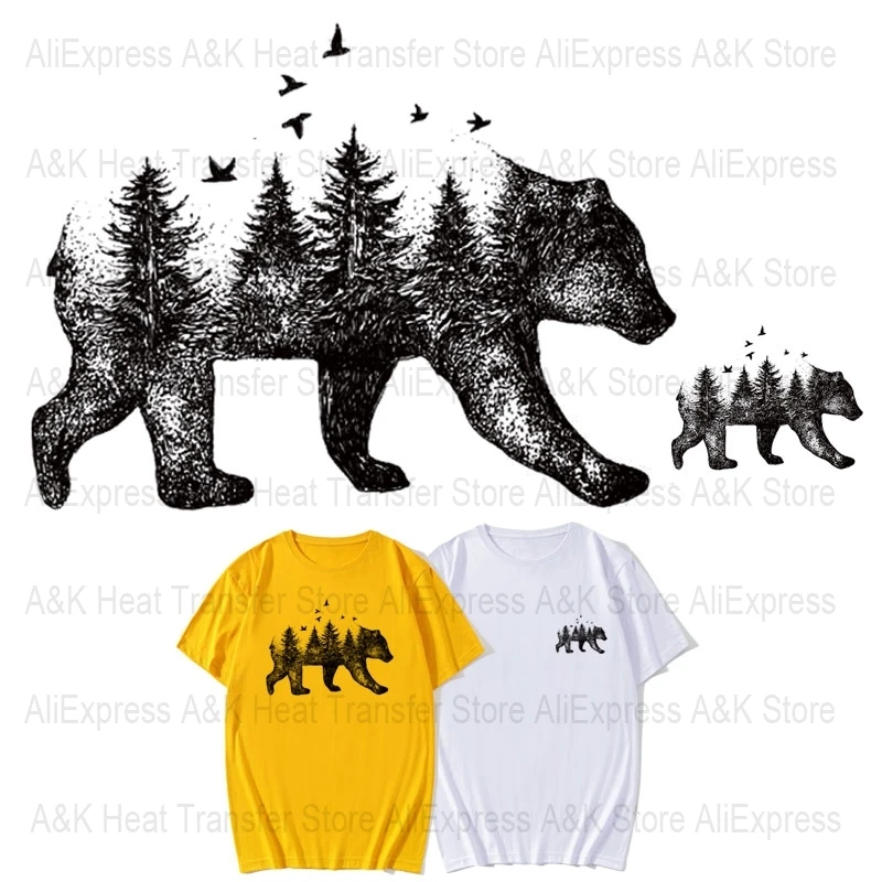 Forest Bear Iron Patch On Clothes Art Printing Heat-sensitive Sticker Iron On Transfers For Clothing Appliqu Heat Press Vinyl
