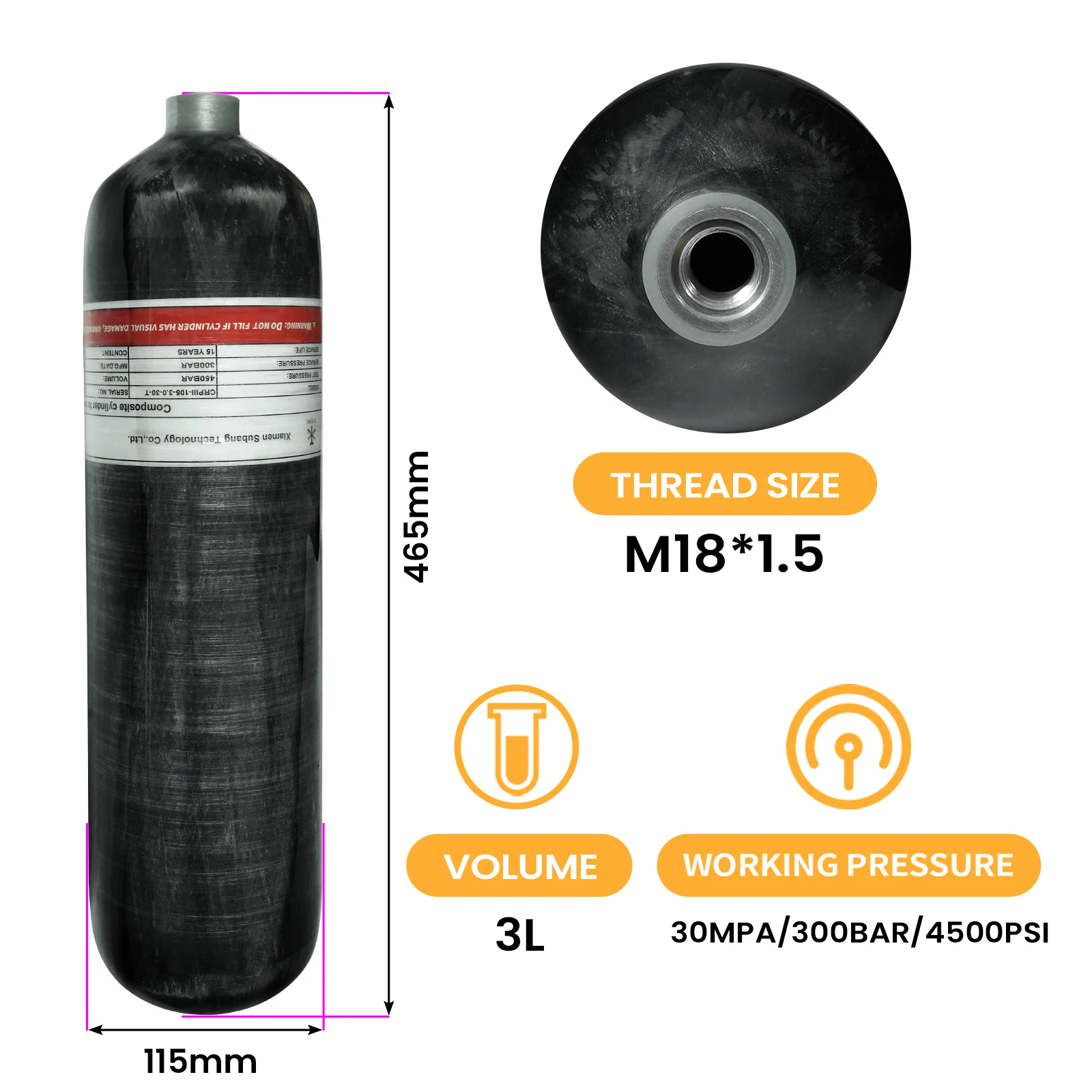 Imagem -06 - Tuxing-cilindro o com Estação de Enchimento Estação de Carregamento Hpa Mergulho 3l Fibra de Carbono 4500psi 300bar M18 x 1.5 de Alta Pressã