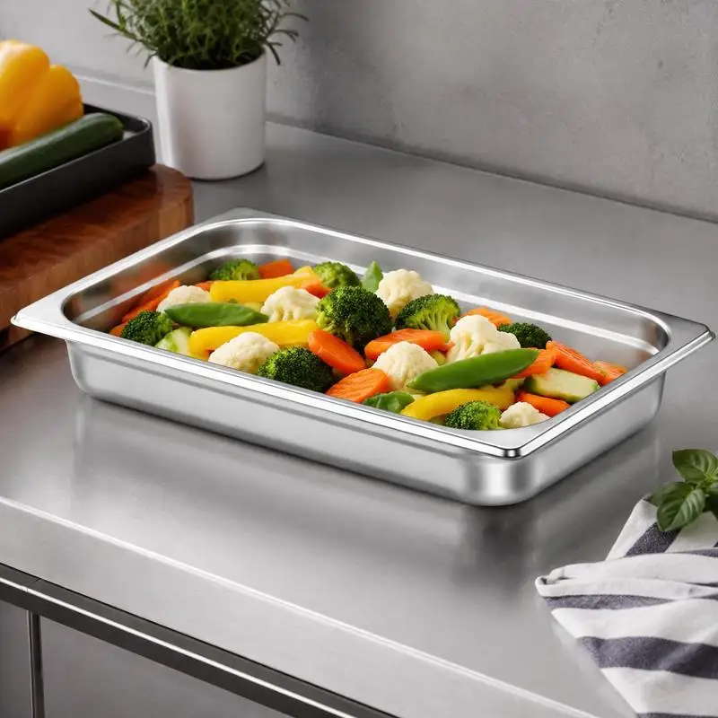 Lot de 6 casseroles vapeur de style hôtelier, casserole vapeur pleine grandeur avec fonction anti-goutte, casserole vapeur en acier inoxydable de 0,8 mm d'épaisseur pour restaurants, casserole de table commerciale de 2,5 pouces de profondeur, casserole de stockage alimentaire pour la restauration, pour l'industrie et la science