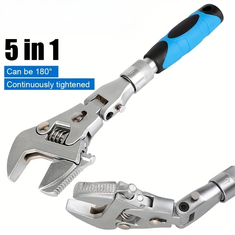 

Ratcheting Wrench Adjustable Crescent Wrenches 180° Folding Adjustable Torque Wrench With Rotating Head 5 In 1 10" To 12" Tool