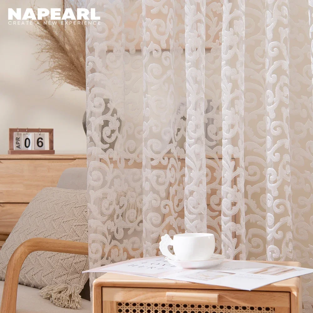 NAPEARL Jacquard Modern Living Room Curtains Sheer For Kitchen Tulle For Bedroom Window Treatments White Curtain Custom Size