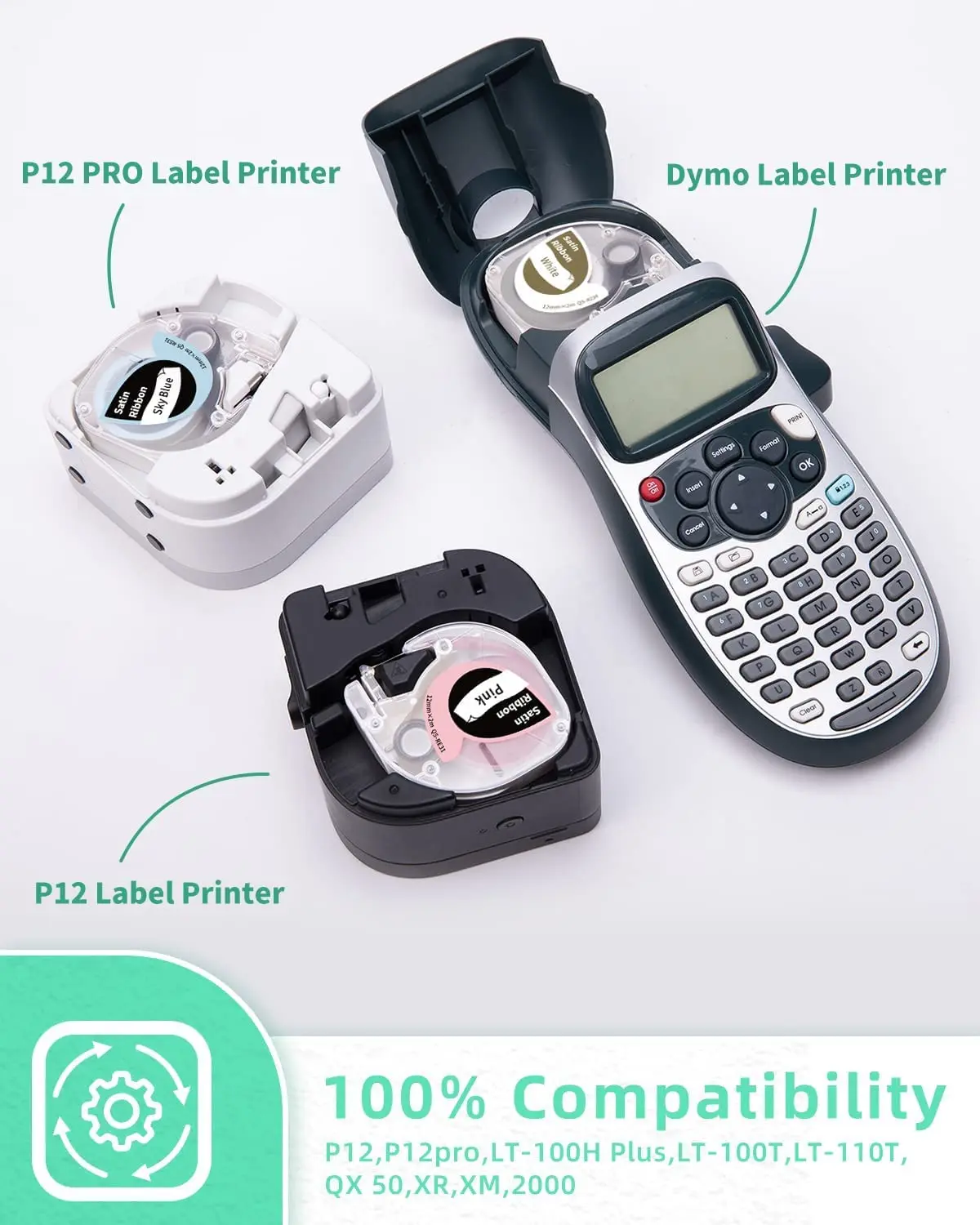 P12PRO Labels Satin Ribbon Tape 12mm 0.47 Inch for Dymo LetraTag LT-100H 200B LT-100H Plus Phomemo P12 P12-PRO Label Maker