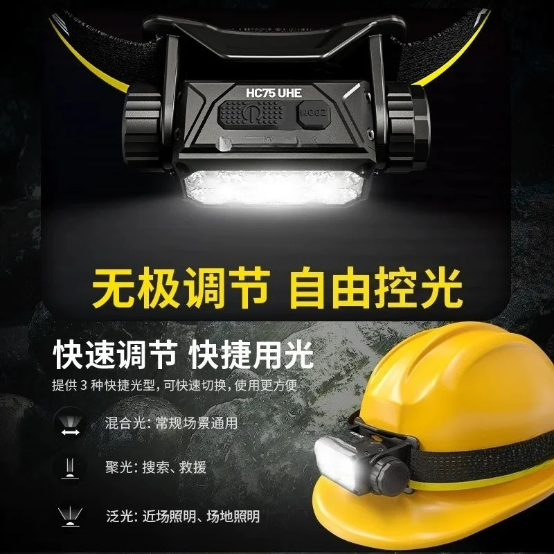 HC75 UHE مصباح أمامي قوي للتركيز الإلكتروني، مصباح عمل مثبت على الرأس فائق السطوع في الهواء الطلق #5