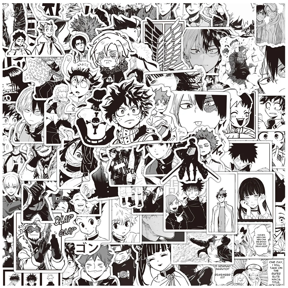 

10/30/50/100pcs Mixed Black White Anime Stickers Cool Manga Decals Decoration DIY Water Bottle Phone Notebook Graffiti Sticker