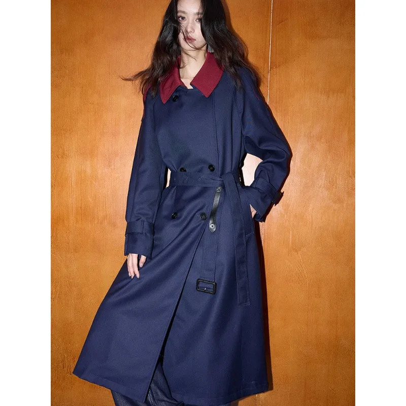 

2026 New Classic Modern Retro British Style Versatile Color-blocking Mid-length Loose Trench Coat Women Fashionable and Unique