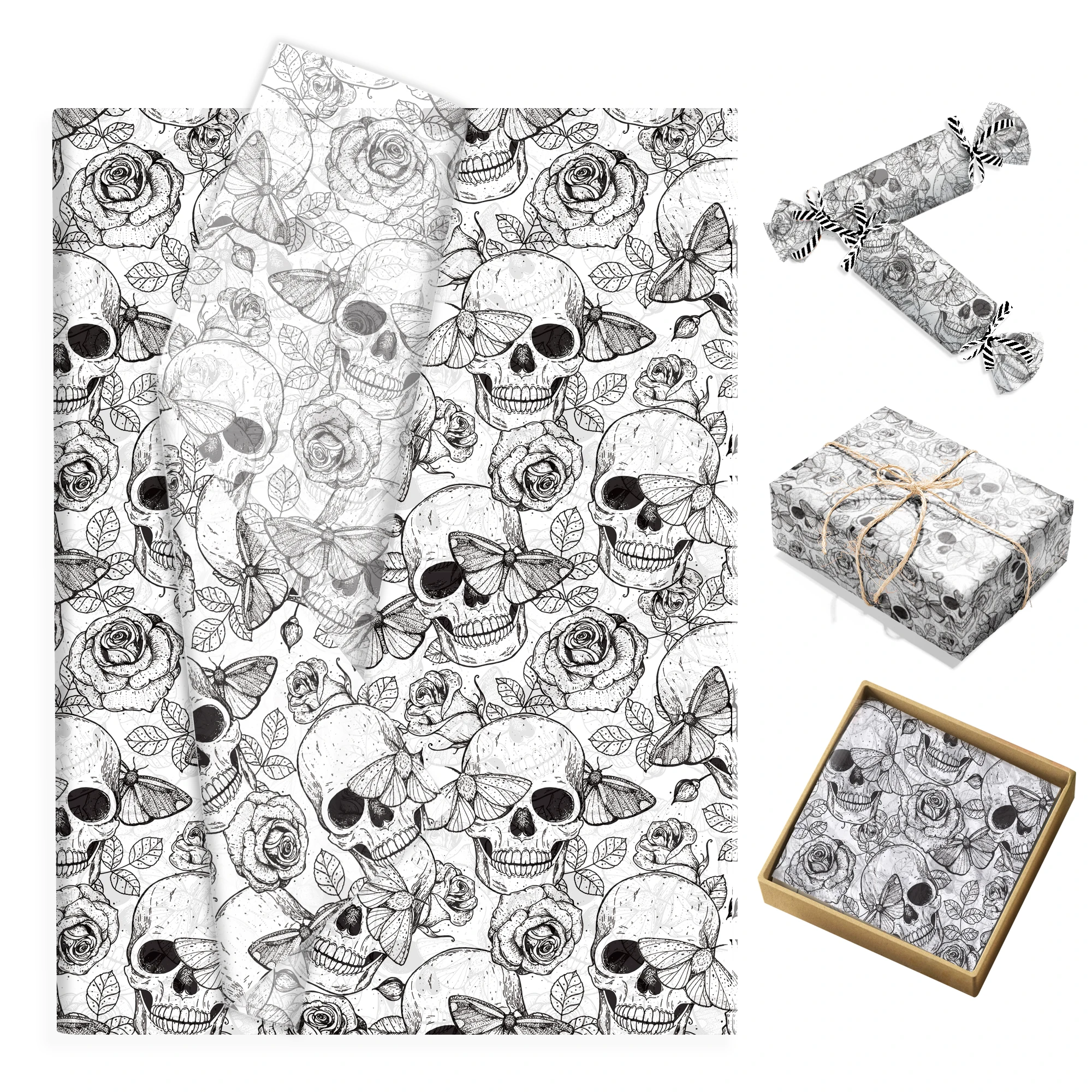 20/50pcs Halloween Skull Tissue Paper Gift Wrapping Paper Wedding Decaration Paper Gift Packing Paper Birthday Party Supplies