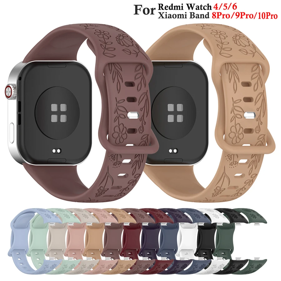 3D Flowers Silicone Strap For Redmi Watch 4 5 6 SmartWatch WristBand Strap For Xiaomi Mi Band 8/9/10 Pro Bracelet Watchband