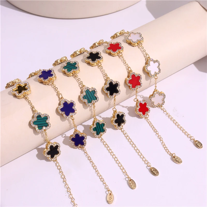 HUANZHI Rhinestone Flower Bracelets Colorful Star Adjustable Cuff Bangle Charm Wedding Party Vintage Jewelry New for Women