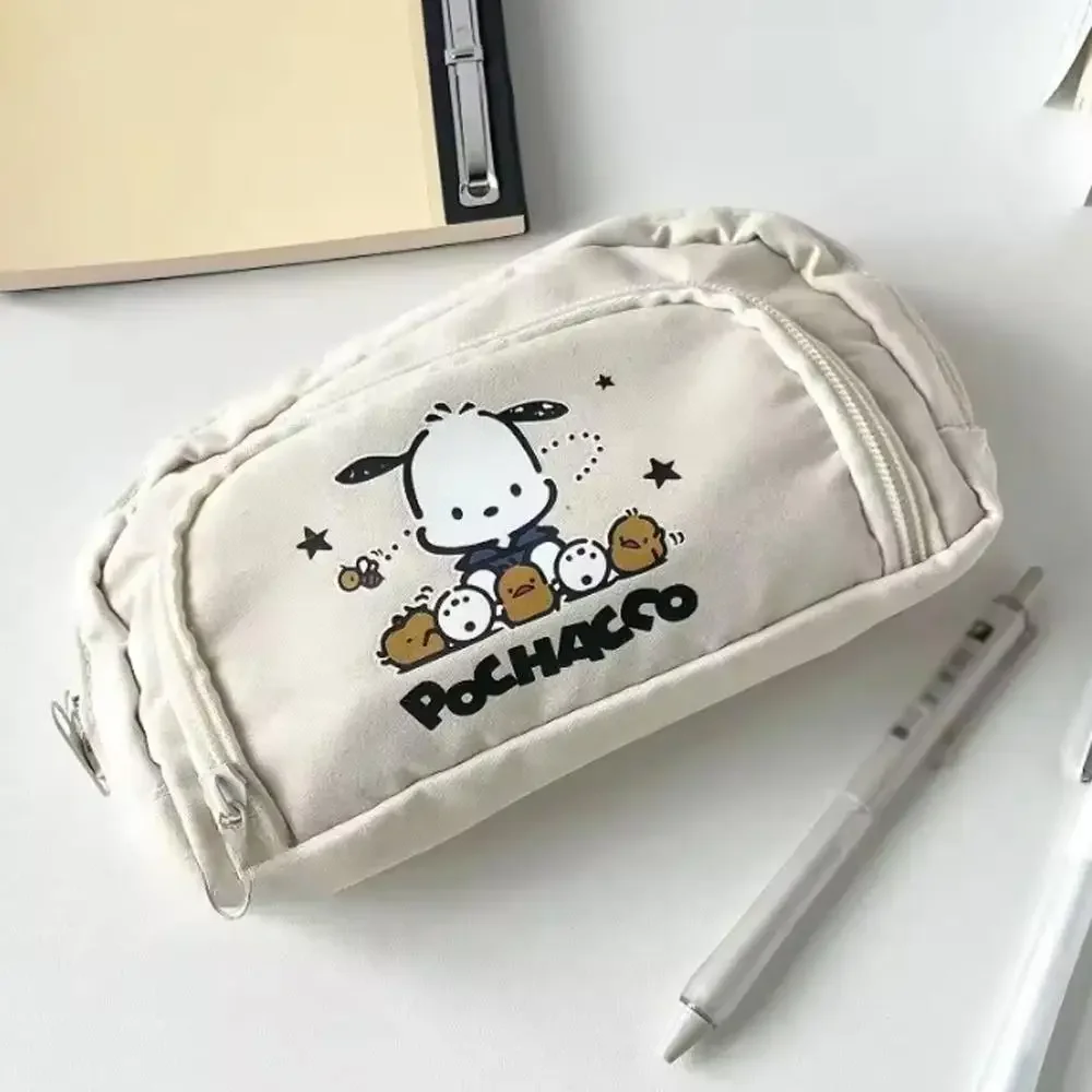 High-end pochacco sanrio anime kawaii caneta saco bonito dos desenhos animados estudante caixa de lápis caso de papelaria grande capacidade armazenamento de cosméticos