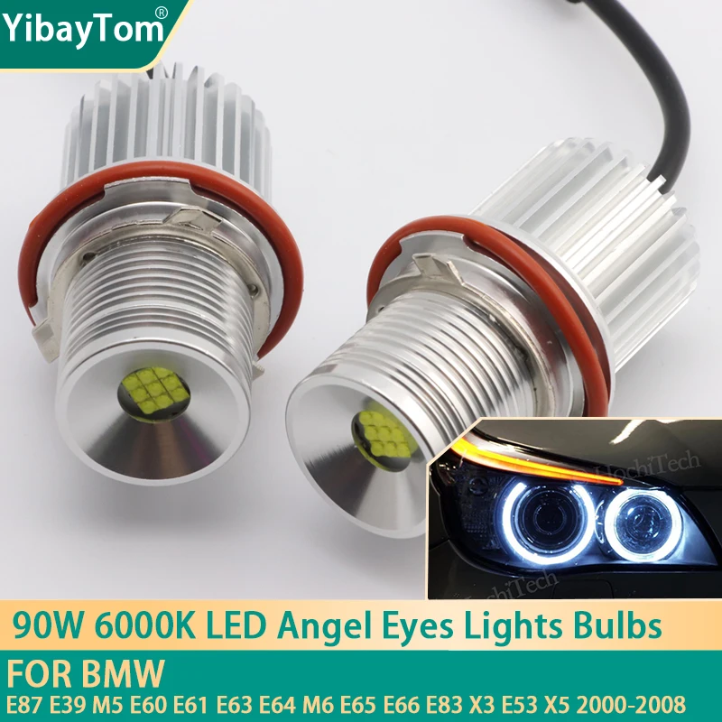 2pcs 90W 6000K lamp LED Angel Eyes Marker Lights Bulbs For BMW E87 E39 M5 E60 E61 E63 E64 M6 E65 E66 E83 X3 E53 X5 2000-2008