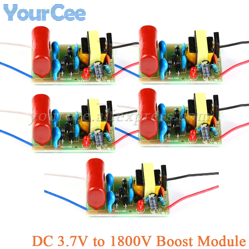 5 uds/1 unidad DC 3,7 V a 1800V Booster placa de refuerzo arco pulso DC Motor condensador de alto voltaje 3,7 V a 5V módulo de fuente de alimentación