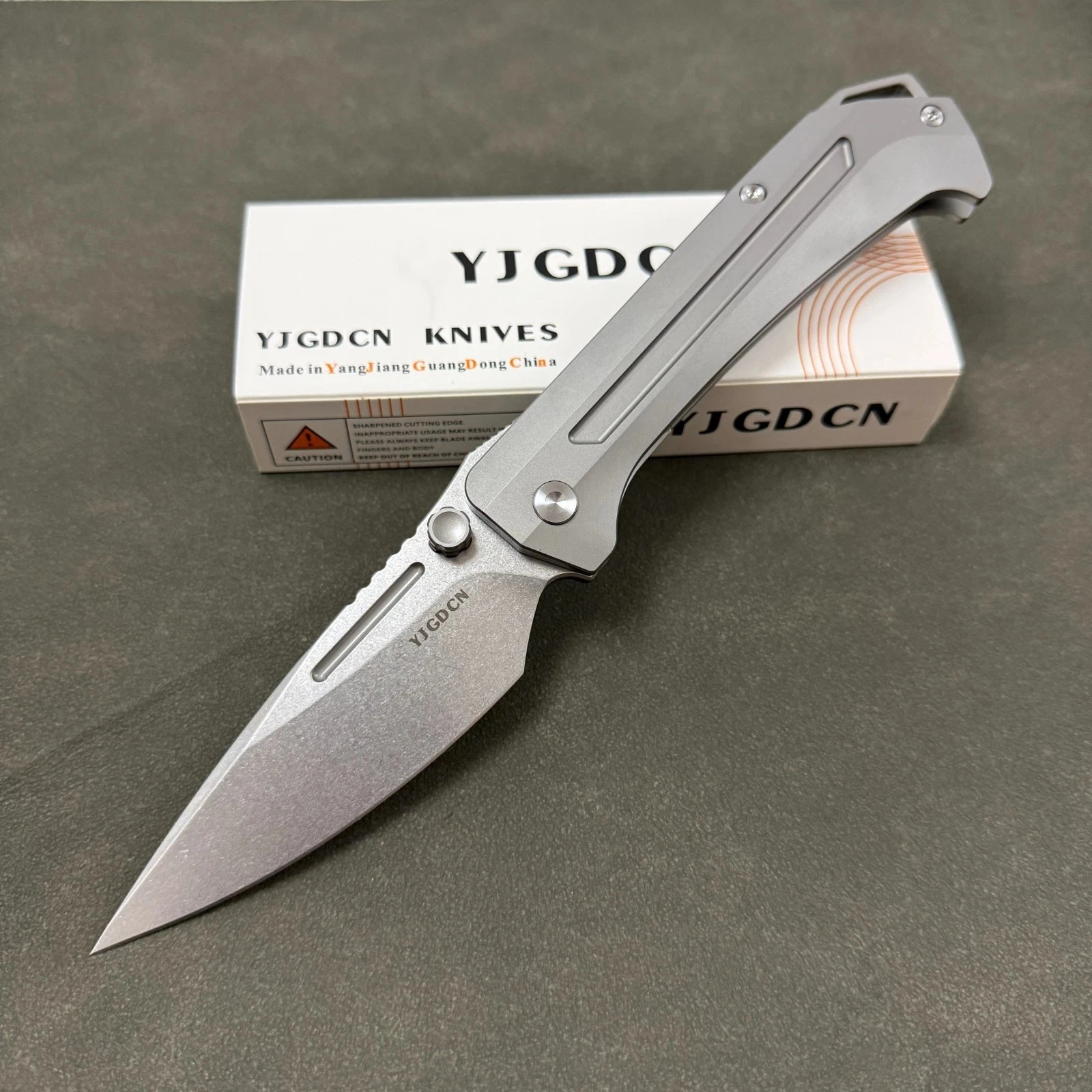 YJGDCN Folding Knife M390 Blade Titanium Handle Stone Wash Blade YJ2520 Camping Hiking Utility Kitchen Fruit EDC Tools