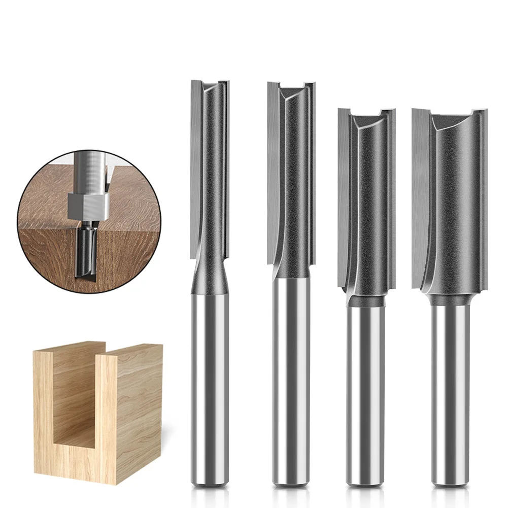 1 PC Single Double-edged Straight Cutter 1/4 Handle 1/2 Handle Woodworking Milling Cutter Trimming Machine Blade Slotting