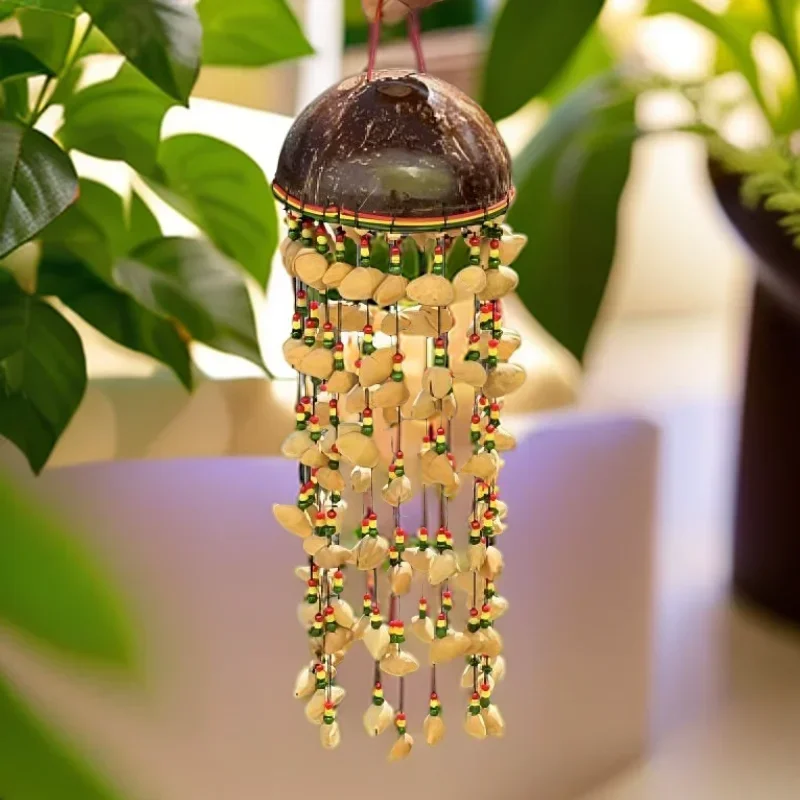 Coconut & Fruit Shell Handmade Wind Chime, Ethnic Style Exotic Home Window Hanging Decoration Natural Shell Craft Ornament
